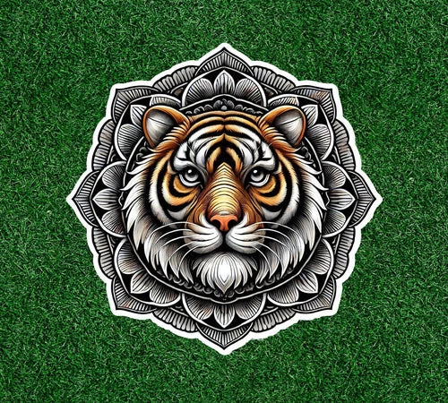 Beautiful Bengal tiger in a mandala design waterproof vinyl sticker
