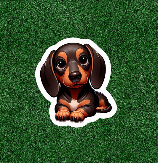 Cute little dachshund doxie dog vinyl decal sticker - many sizes available