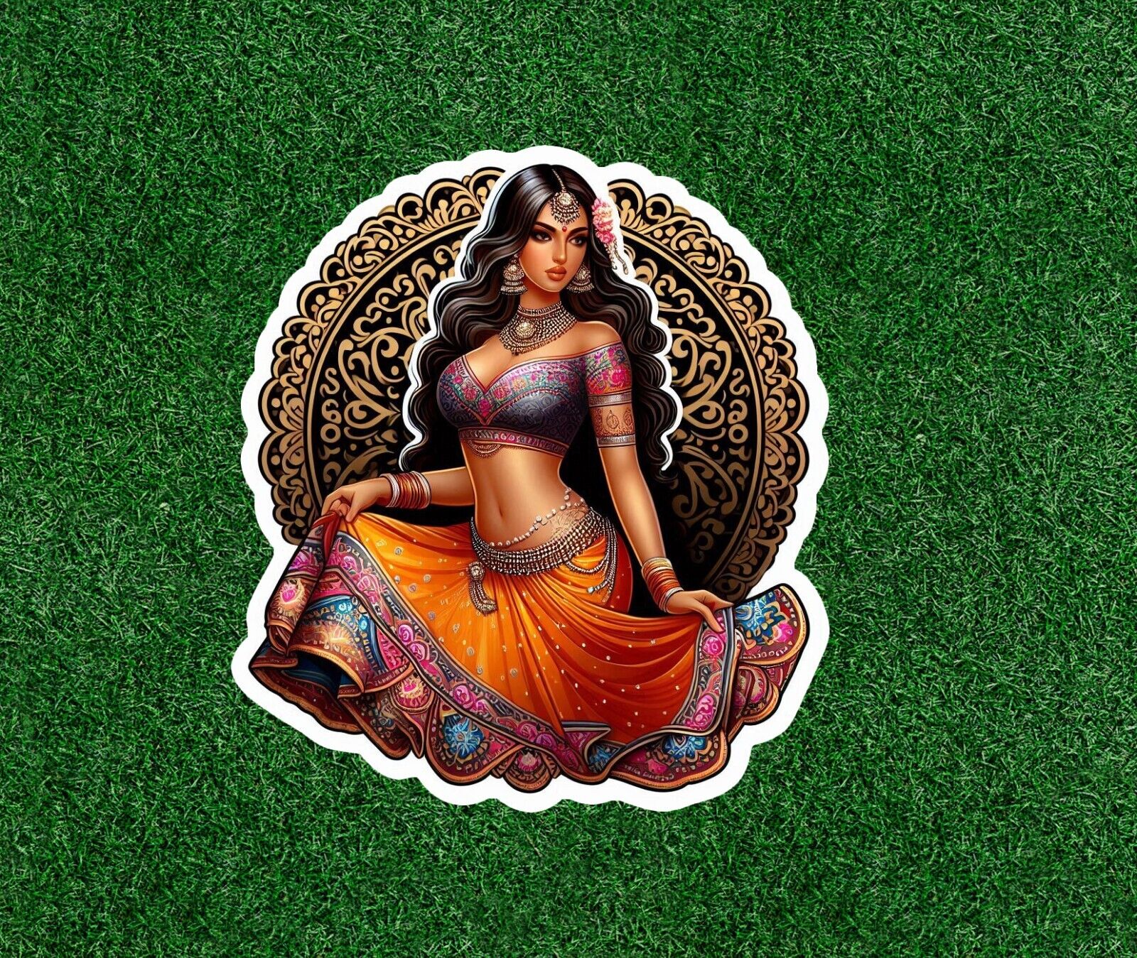 Beautiful Indian lady in colorful lehenga sari vinyl decal sticker - many sizes