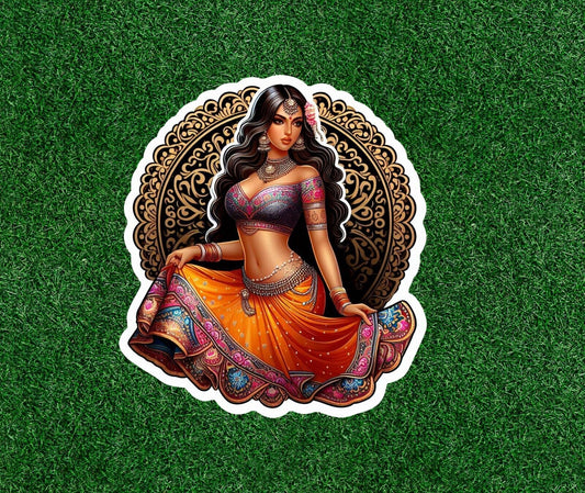 Beautiful Indian lady in colorful lehenga sari vinyl decal sticker - many sizes