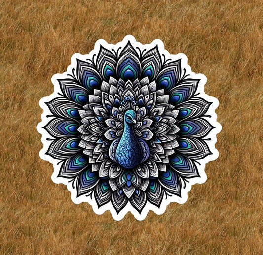 Beautiful peacock in a mandala design sticker decal - many sizes available