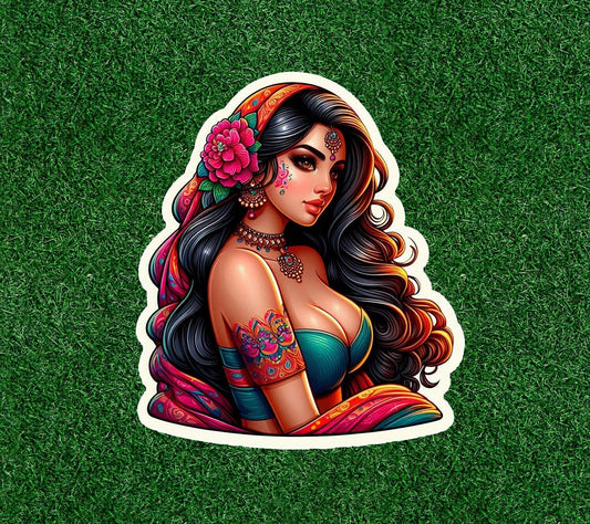 Beautiful Indian lady in colorful lehenga sari vinyl decal sticker - many sizes