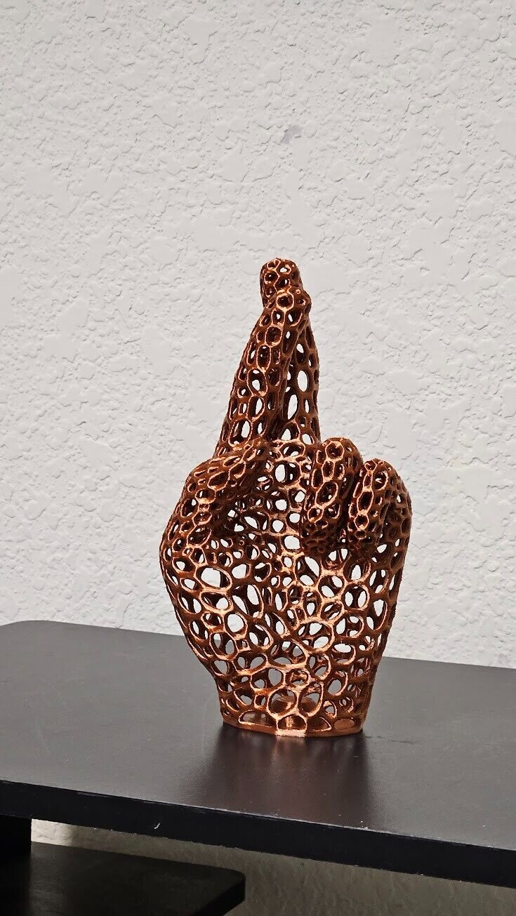 Crossed fingers hand statue - shimmering copper color - 7 inches in height