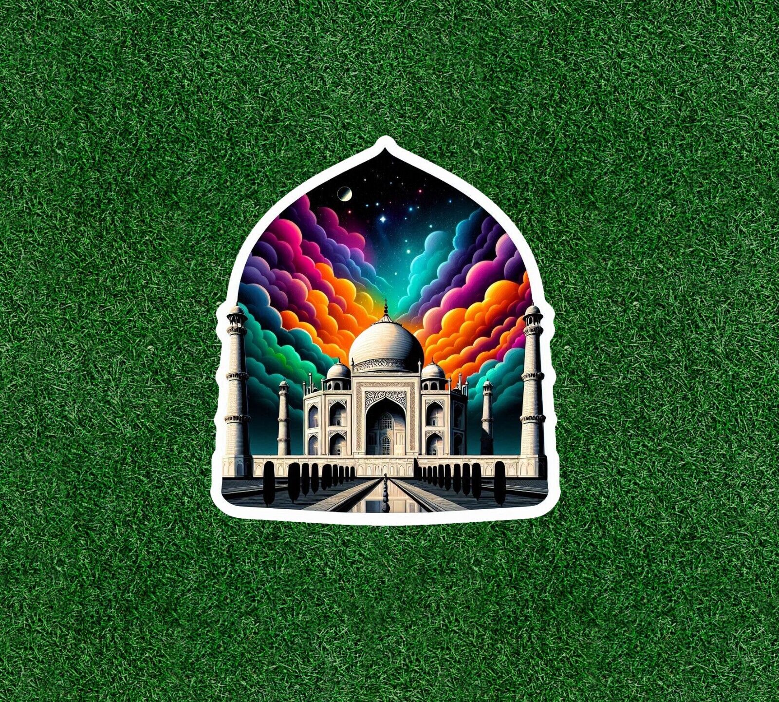 Taj Mahal under a rainbow sky vinyl decal sticker - many sizes available