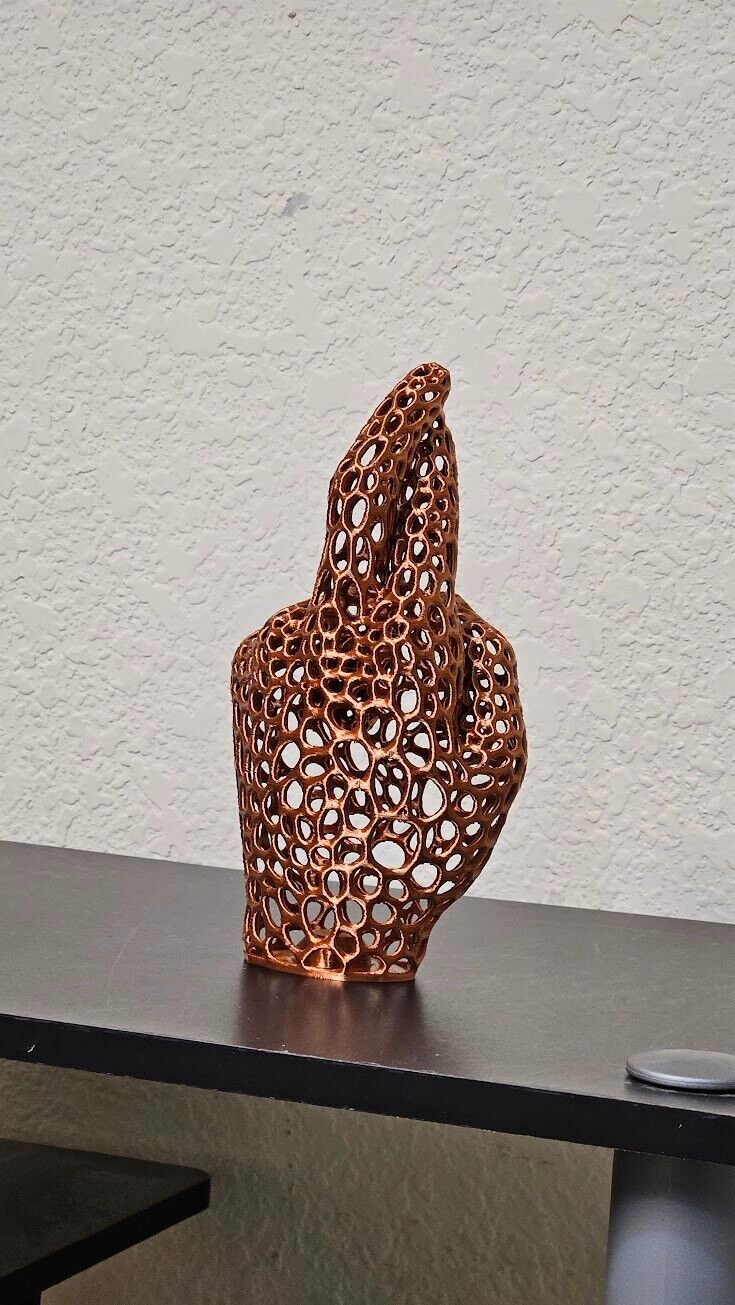 Crossed fingers hand statue - shimmering copper color - 7 inches in height