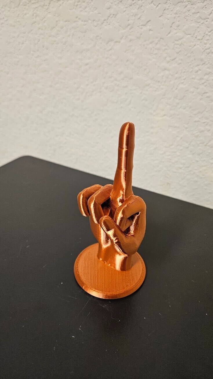 middle finger statue - shimmering copper color - 6 inches height