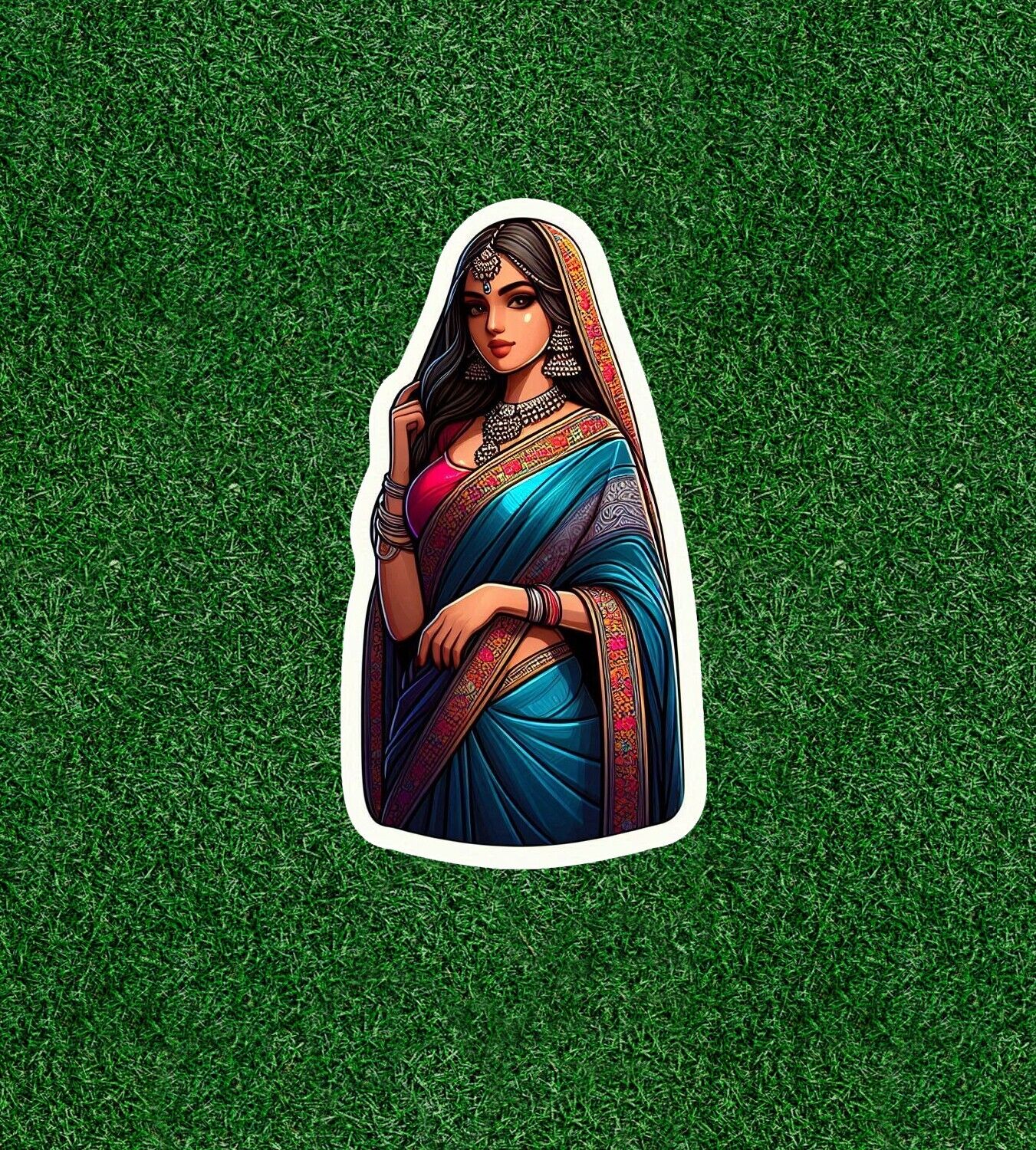 Indian bride in colorful sari vinyl decal sticker - many sizes available