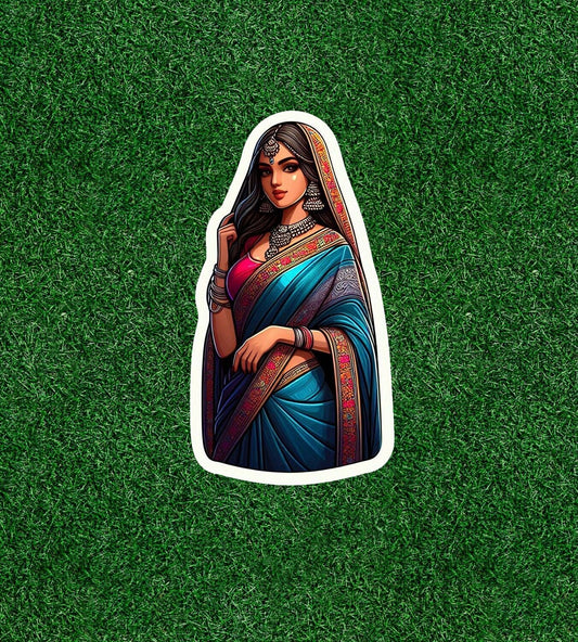 Indian bride in colorful sari vinyl decal sticker - many sizes available