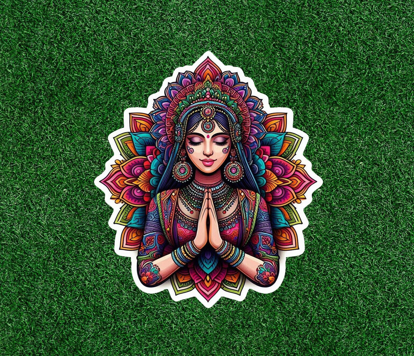 Indian Bride prayer mandala design vinyl decal sticker - many sizes available