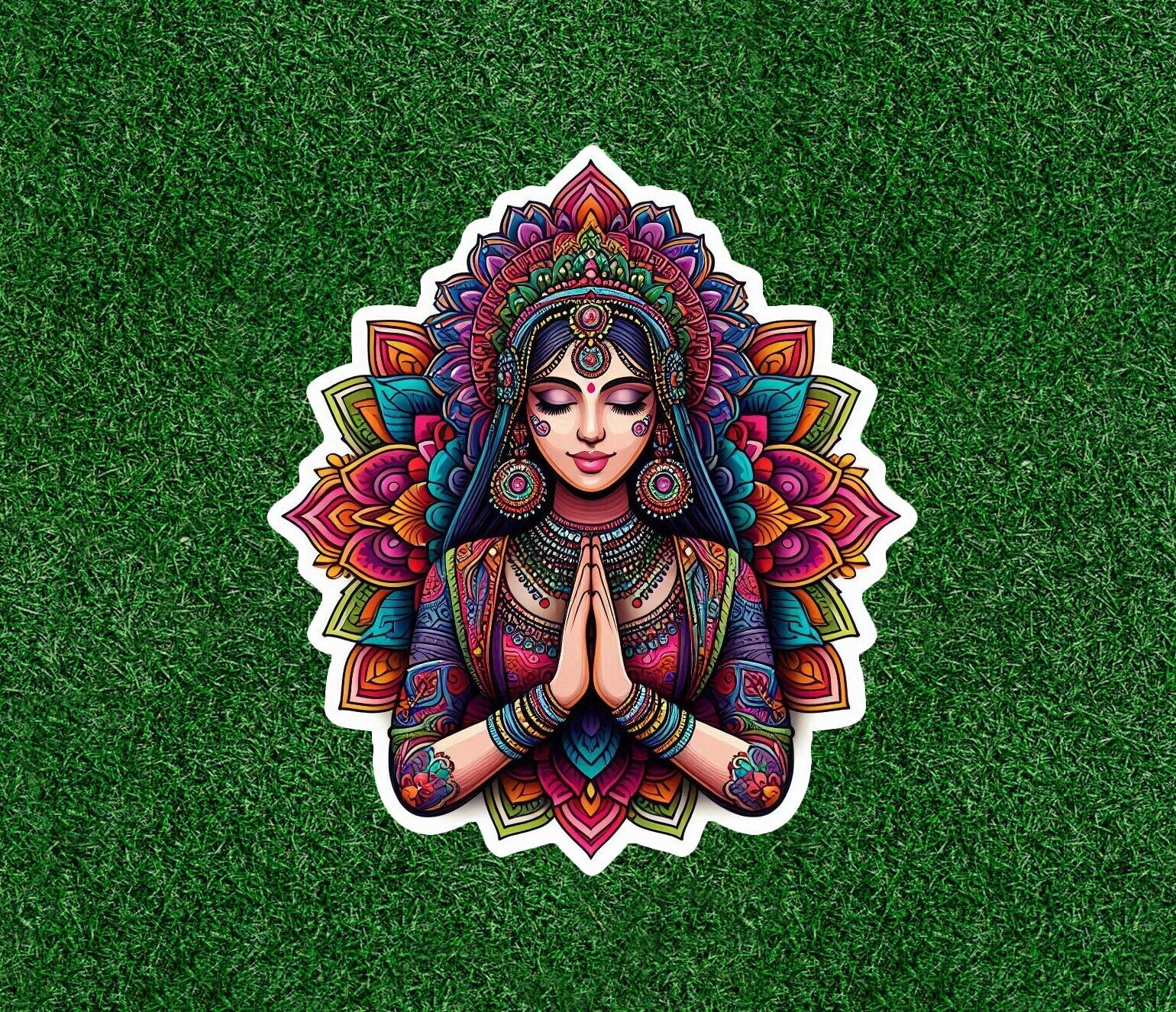 Indian Bride prayer mandala design vinyl decal sticker - many sizes available