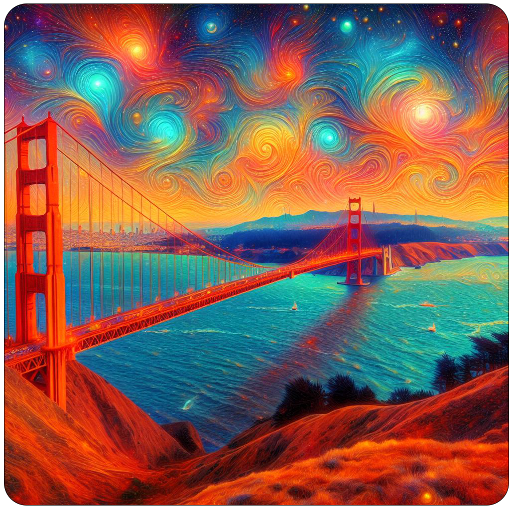 Golden Gate Bridge under a psychedelic sky vinyl sticker decal - several sizes