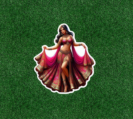 Beautiful Indian lady in colorful lehenga sari vinyl decal sticker - many sizes