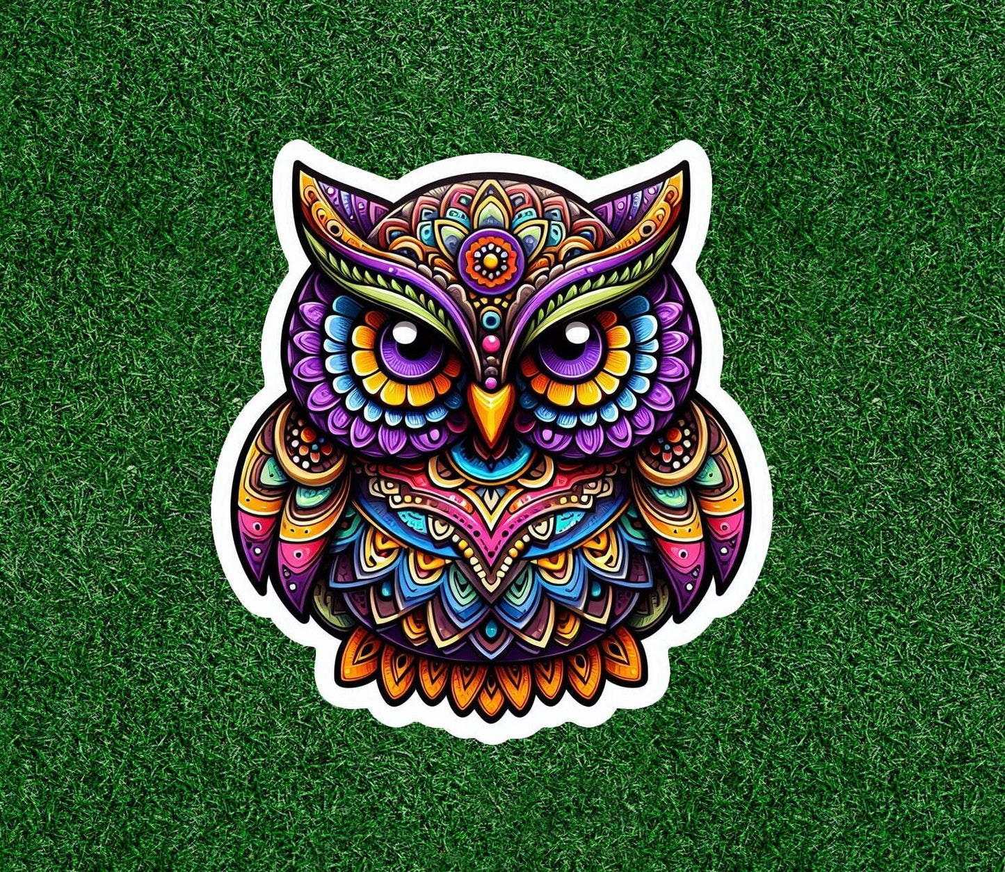 Colorful owl in a mandala design vinyl decal sticker - many sizes available