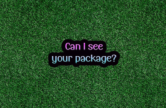 Humorous Sticker - "Can I see your package?" - 4 inches 