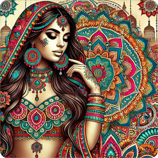 Indian bride in colorful mandala design vinyl decal sticker - many sizes