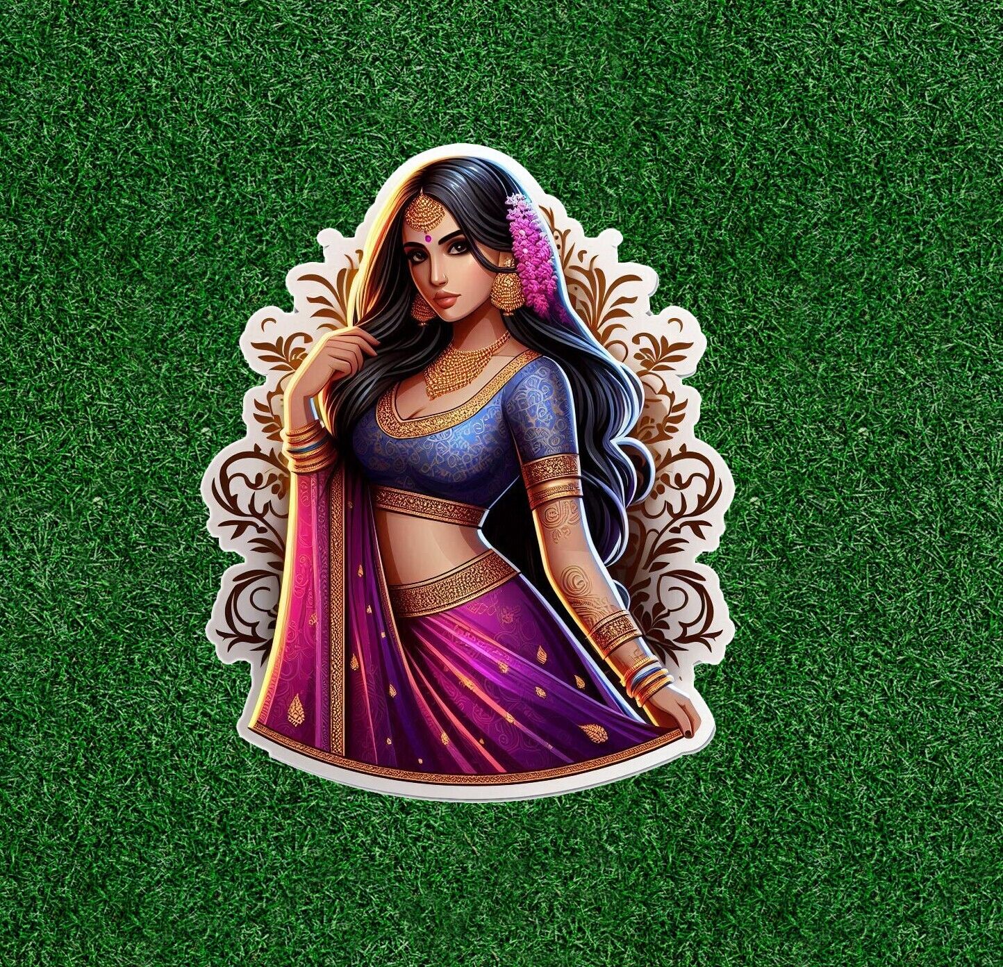 Beautiful Indian lady in colorful lehenga sari vinyl decal sticker - many sizes