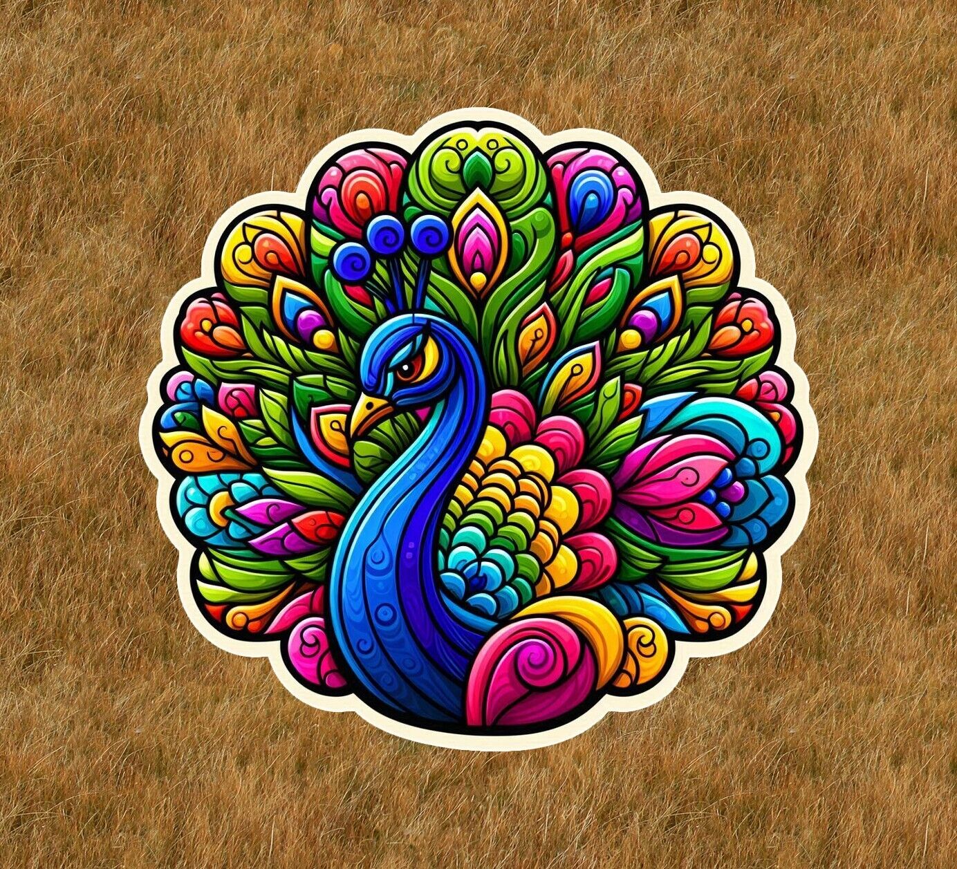 Beautiful peacock in a stained glass design sticker decal - many sizes available