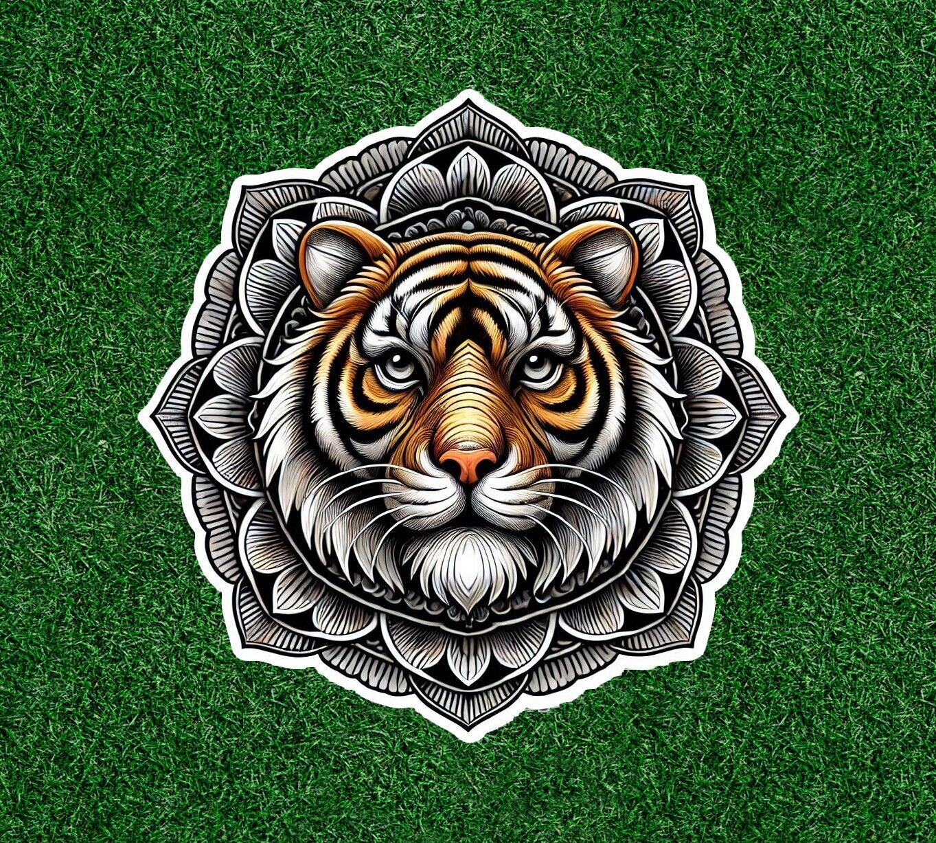 Beautiful Bengal tiger in a mandala design vinyl sticker decal - many sizes