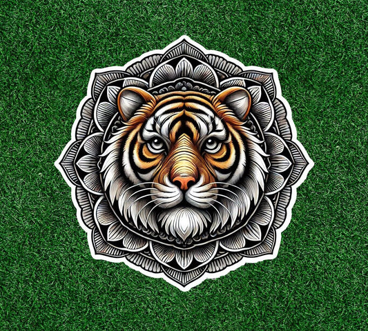 Beautiful Bengal tiger in a mandala design vinyl sticker decal - many sizes