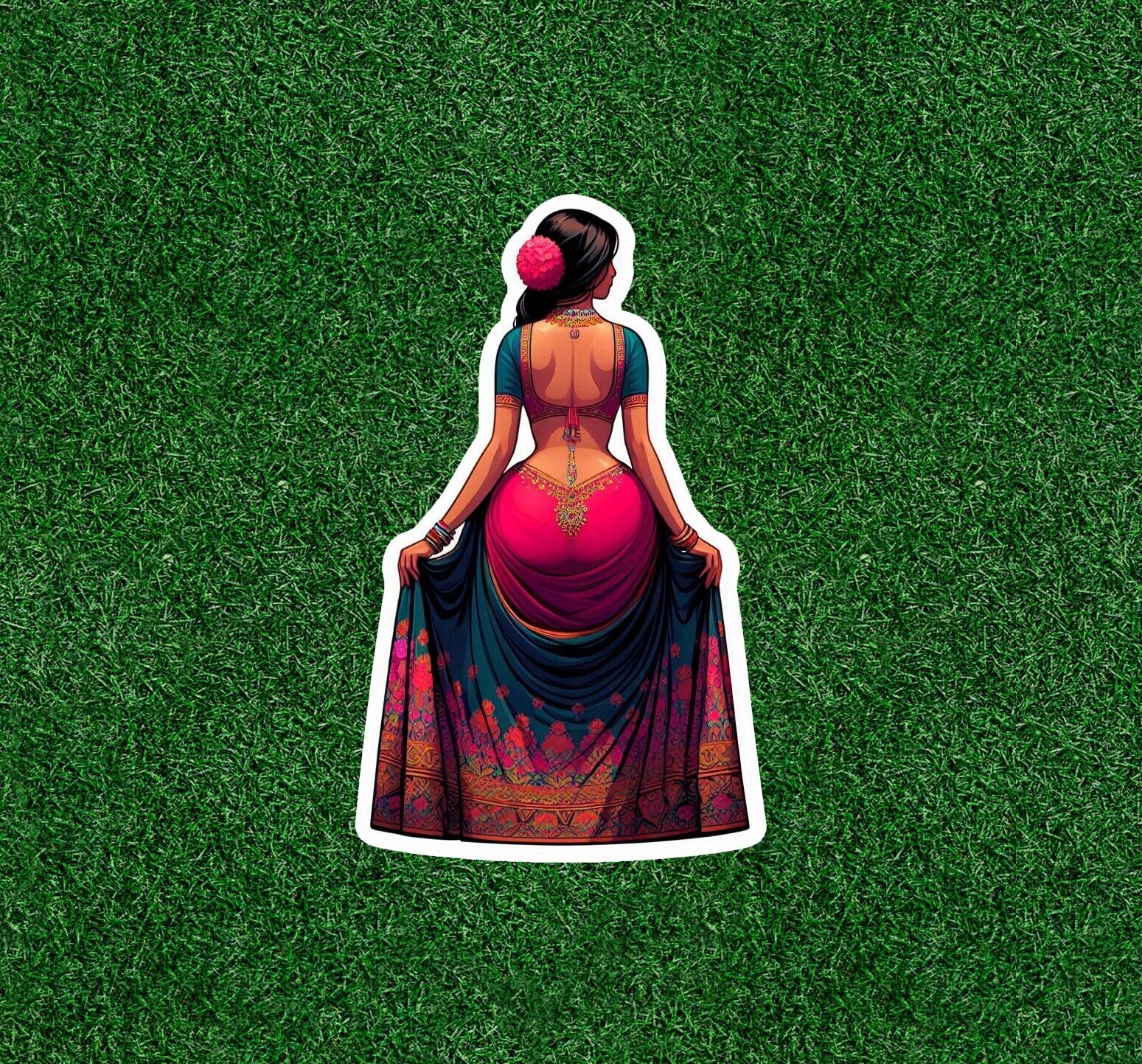 Beautiful Indian lady in colorful lehenga sari vinyl decal sticker - many sizes