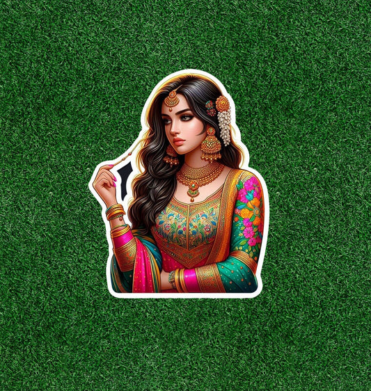 Beautiful Indian lady in colorful lehenga sari vinyl decal sticker - many sizes