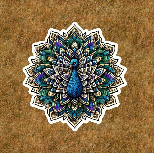 Beautiful peacock in a mandala design sticker decal - many sizes available