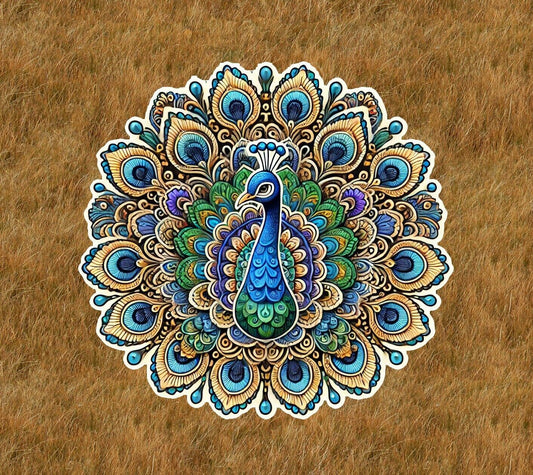 Beautiful peacock in a mandala design sticker decal - many sizes available