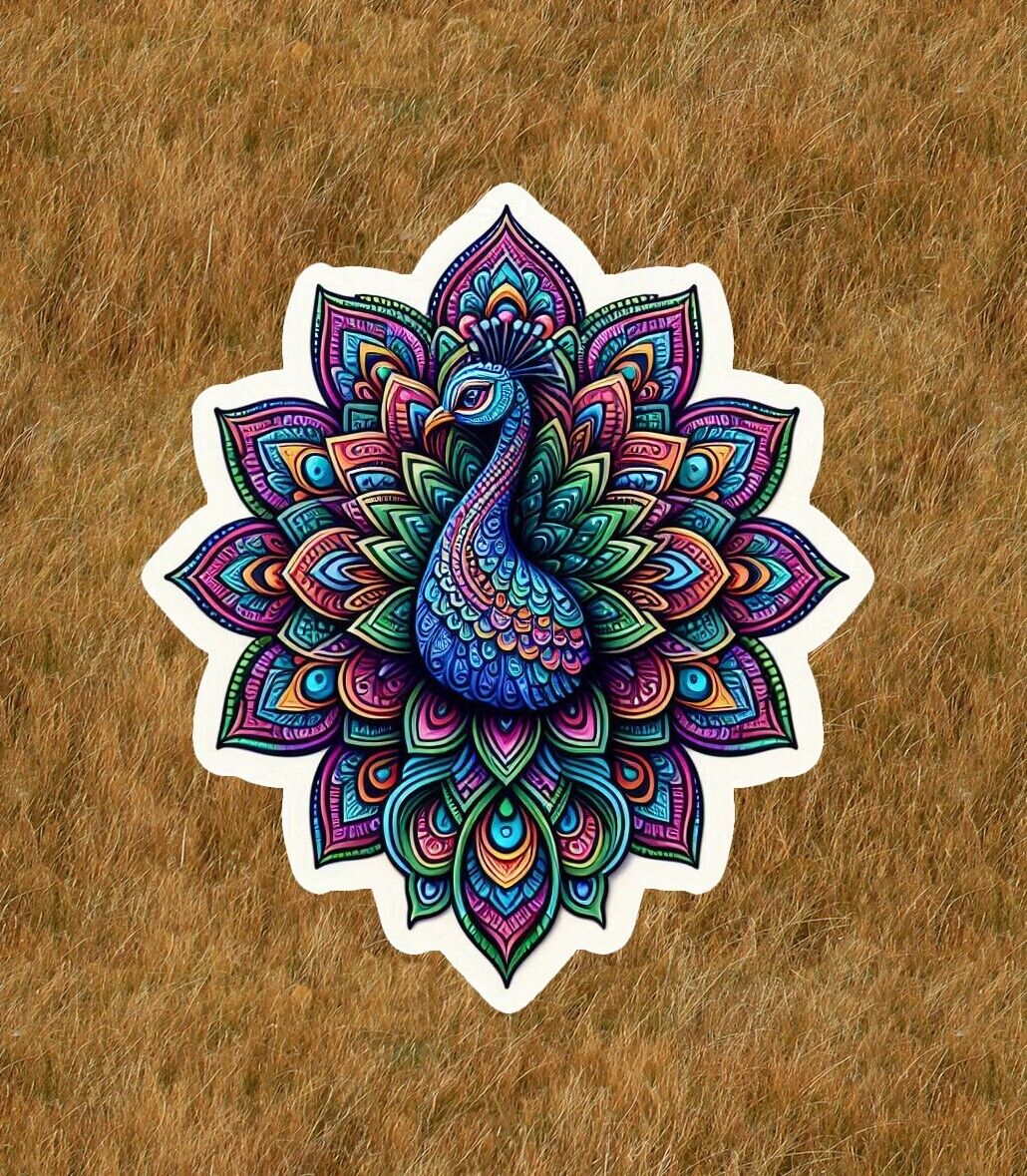 Beautiful peacock in a mandala design sticker decal - many sizes available