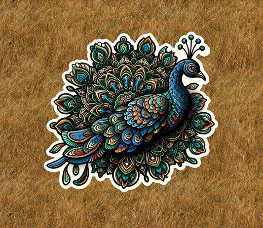 Beautiful peacock in a mandala design sticker decal - many sizes available