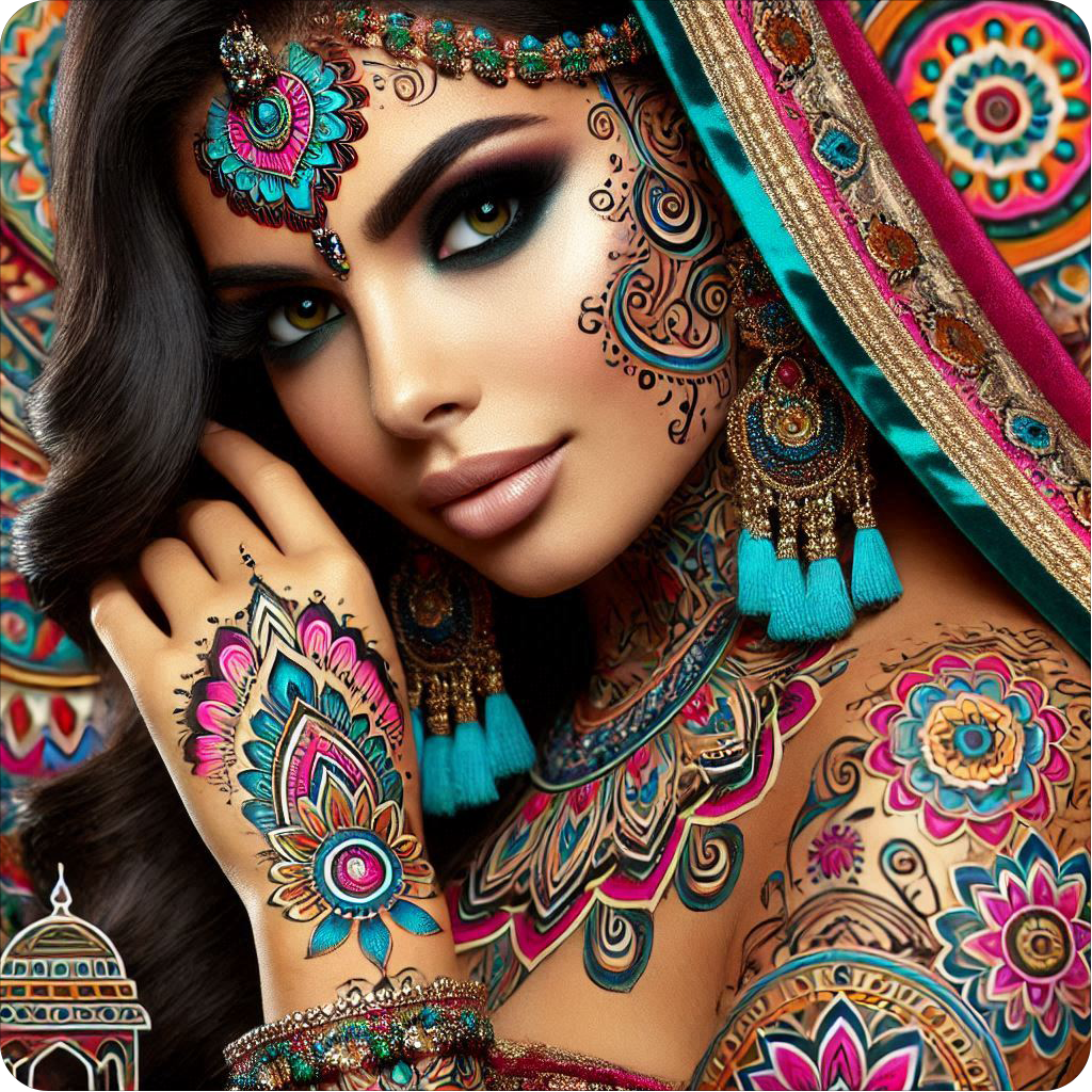 Indian bride in colorful mandala design vinyl decal sticker - many sizes