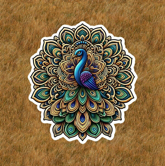 Beautiful peacock in a mandala design sticker decal - many sizes available