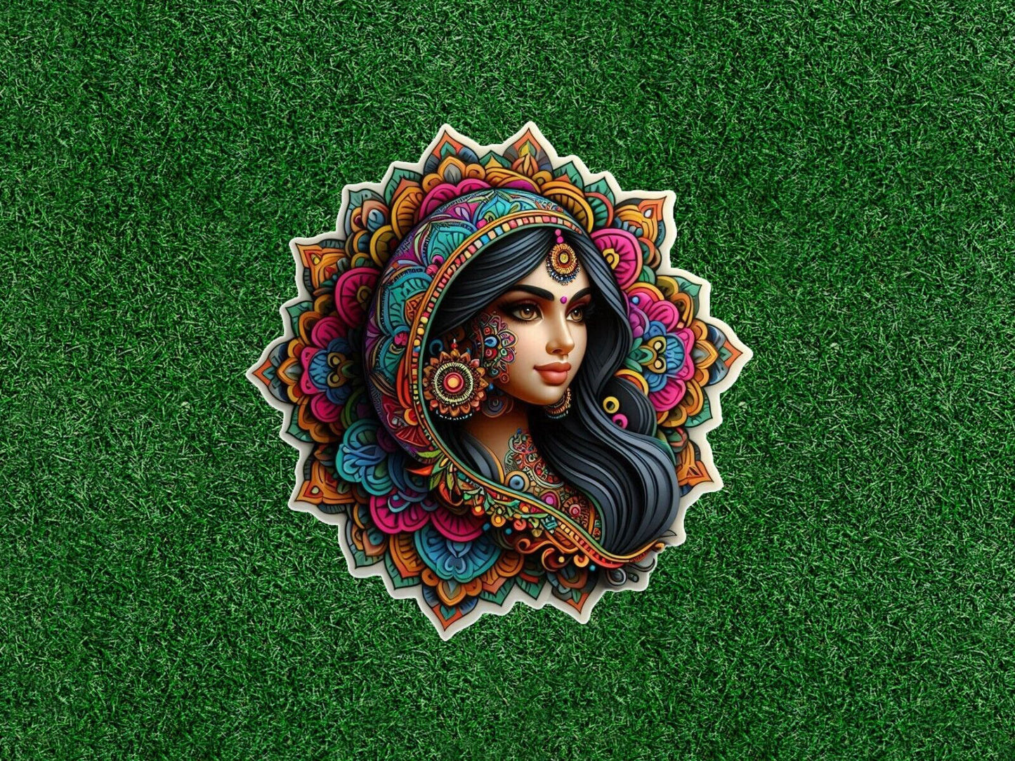 Beautiful Indian Bride colorful mandala vinyl sticker - many sizes available