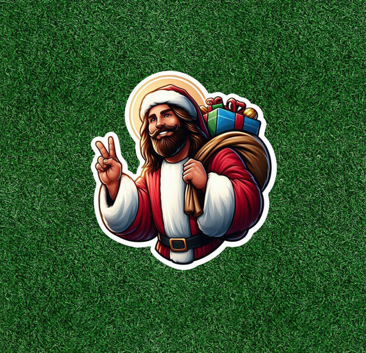 Jesus Claus is bringing presents!  vinyl sticker decal - several sizes available