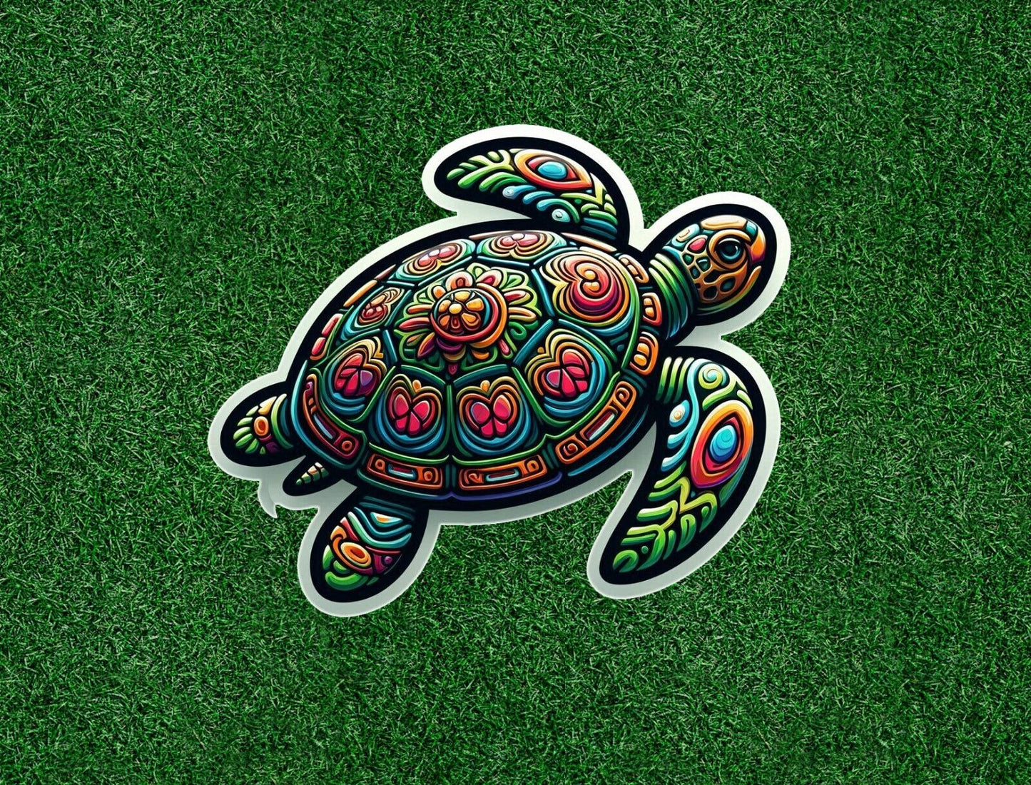 Turtle with a colorful design vinyl sticker decal - many sizes available