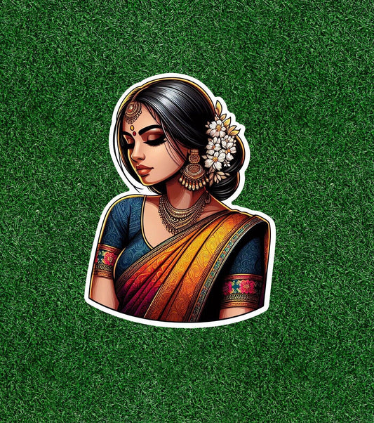 Indian bride in colorful sari vinyl decal sticker - many sizes available