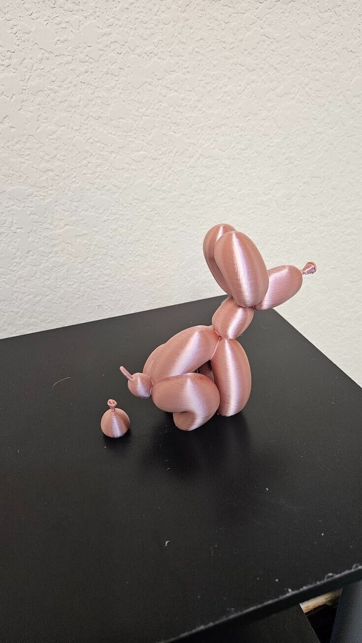 Pooping Balloon Dog 6 inches statue - Shimmering rose gold color