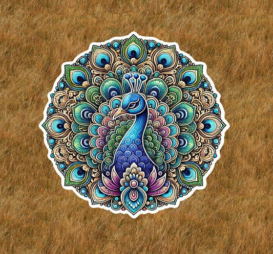 Beautiful peacock in a mandala design sticker decal - many sizes available