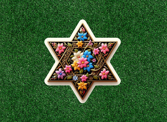 Star of David with flowers vinyl sticker decal - several sizes available