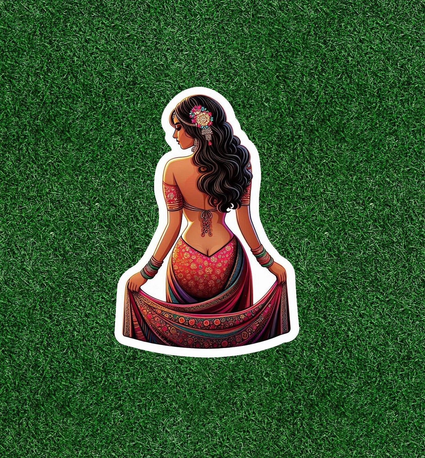 Beautiful Indian lady in colorful lehenga sari vinyl decal sticker - many sizes