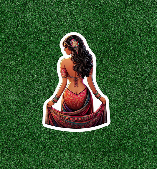 Beautiful Indian lady in colorful lehenga sari vinyl decal sticker - many sizes