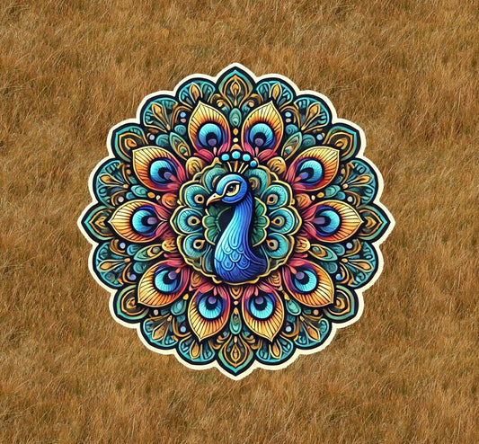 Beautiful peacock in a mandala design sticker decal - many sizes available