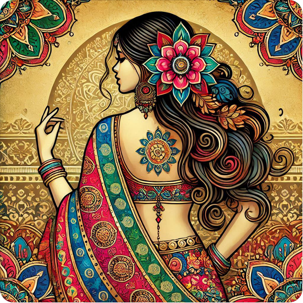 Indian bride in colorful mandala design vinyl decal sticker - many sizes