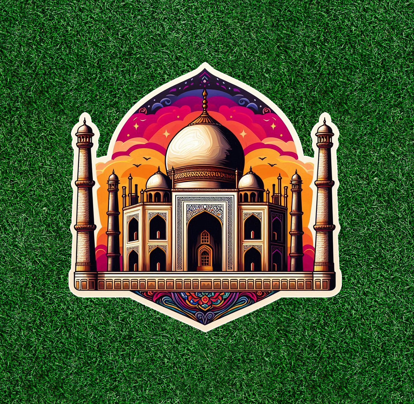 Taj Mahal under a rainbow sky vinyl sticker decal - many sizes available