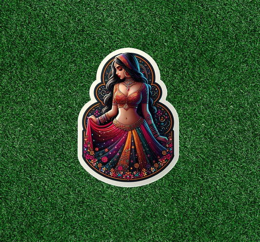 Beautiful Indian lady in colorful lehenga sari vinyl decal sticker - many sizes