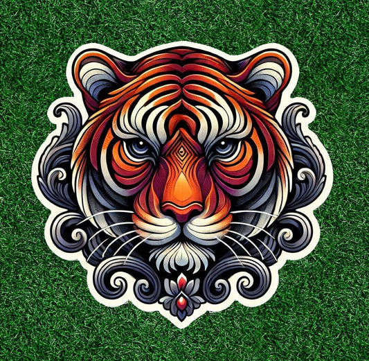 Beautiful Mardi Gras Bengal Tiger vinyl sticker decal - many sizes available