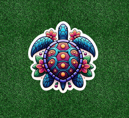 Sea Turtle with a colorful design vinyl sticker decal - many sizes available