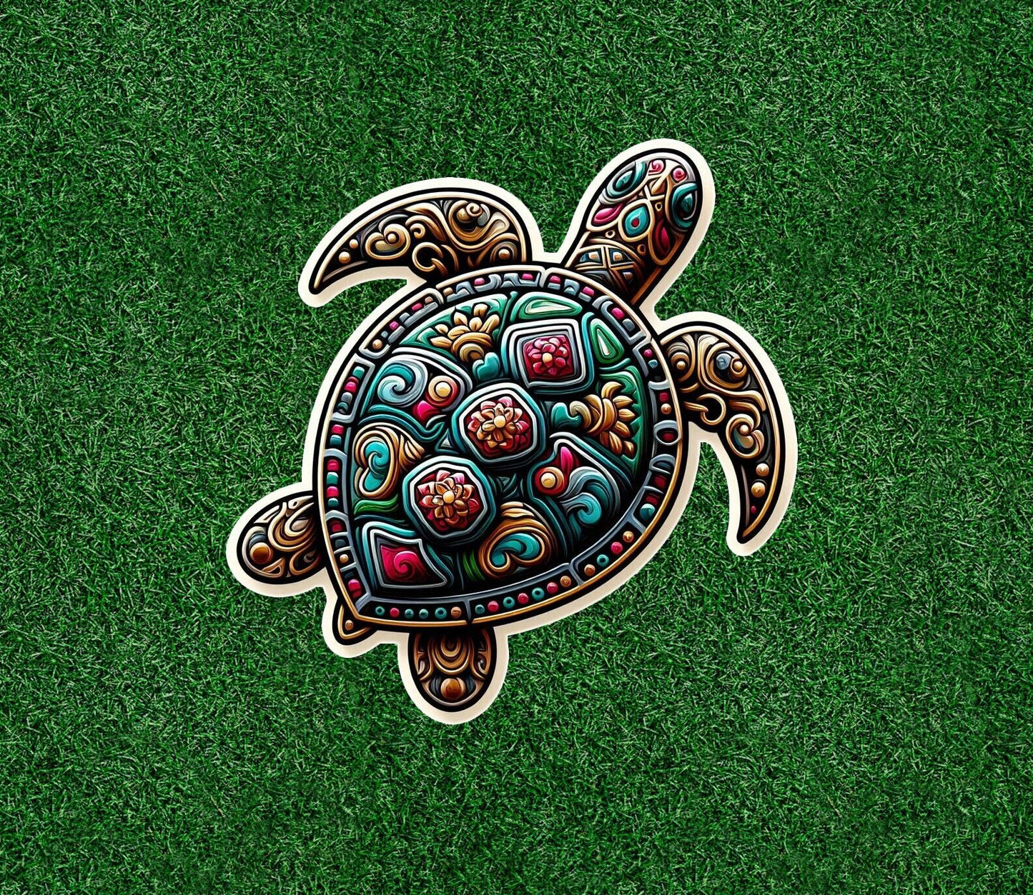 Turtle with a colorful design vinyl sticker decal - many sizes available