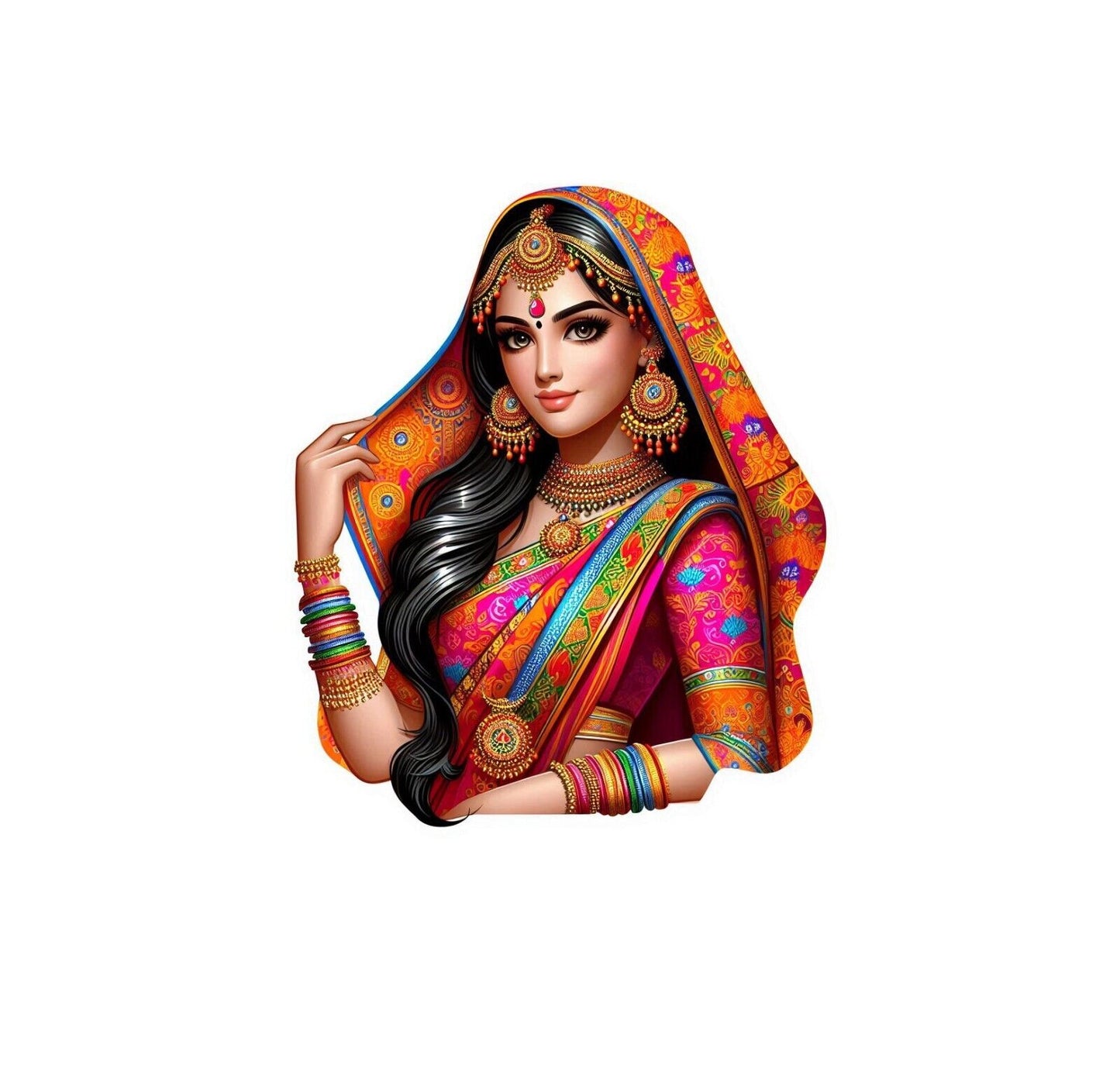 Indian bride in colorful sari vinyl decal sticker - many sizes available