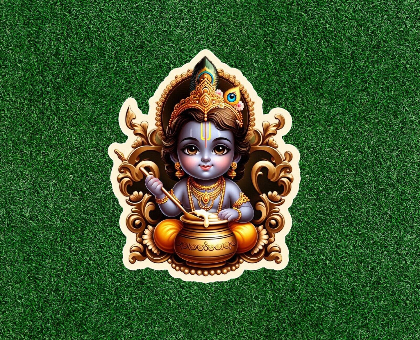 Hindu God Lord Baby Krishna with ghee vinyl decal sticker - many sizes available