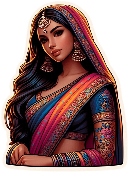 Indian bride in colorful sari vinyl decal sticker - many sizes available